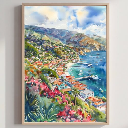 Catalina Island California USA Watercolor Print: American Travel Poster