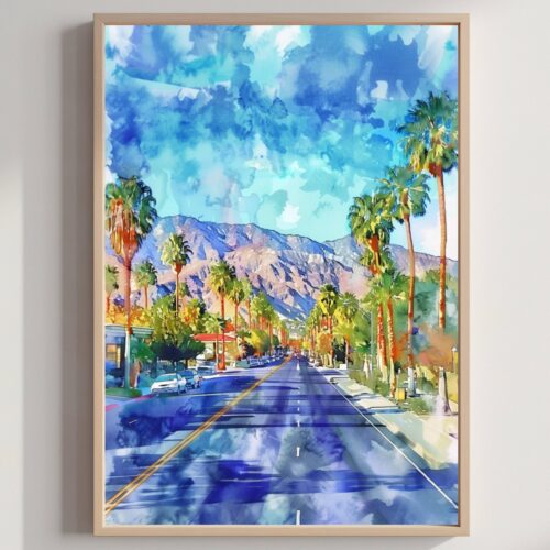 Palm Springs City Southern California USA Watercolor Print: American Travel Poster