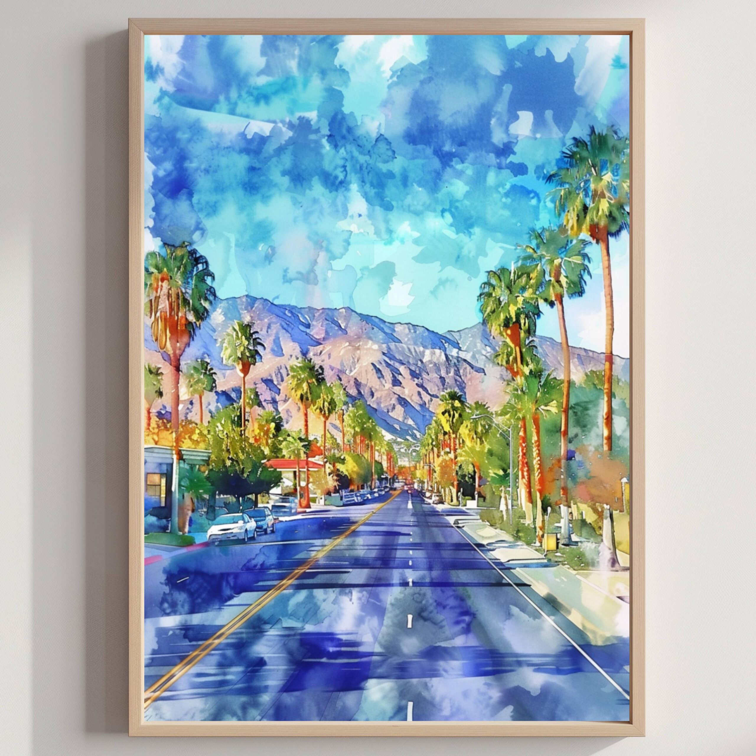 Palm Springs City Southern California USA Watercolor Print: American Travel Poster