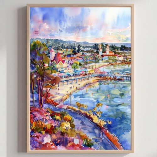 Santa Cruz California USA Watercolor Print: American Travel Poster