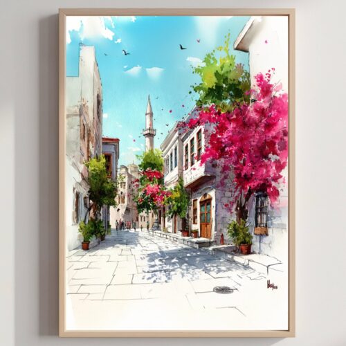 Bodrum Turkey Watercolor Print: Türkiye Europe Travel Art Poster