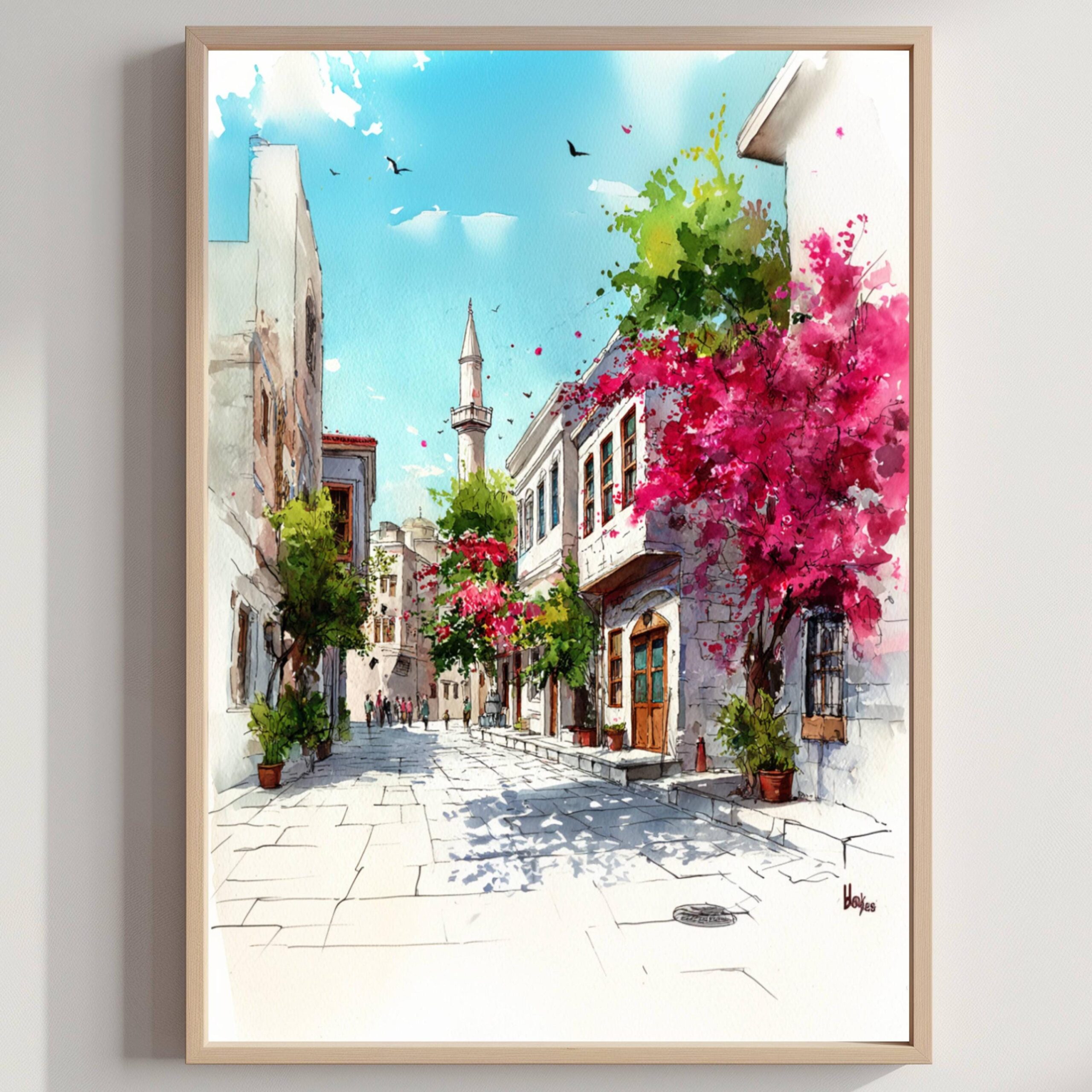 Bodrum Turkey Watercolor Print: Türkiye Europe Travel Art Poster