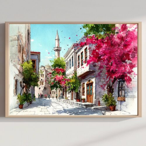 Bodrum Turkey Watercolor Print: Türkiye Europe Travel Art Poster