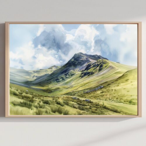 Scafell Pike Cumbria England UK Watercolor: Three Peaks Challenge Poster