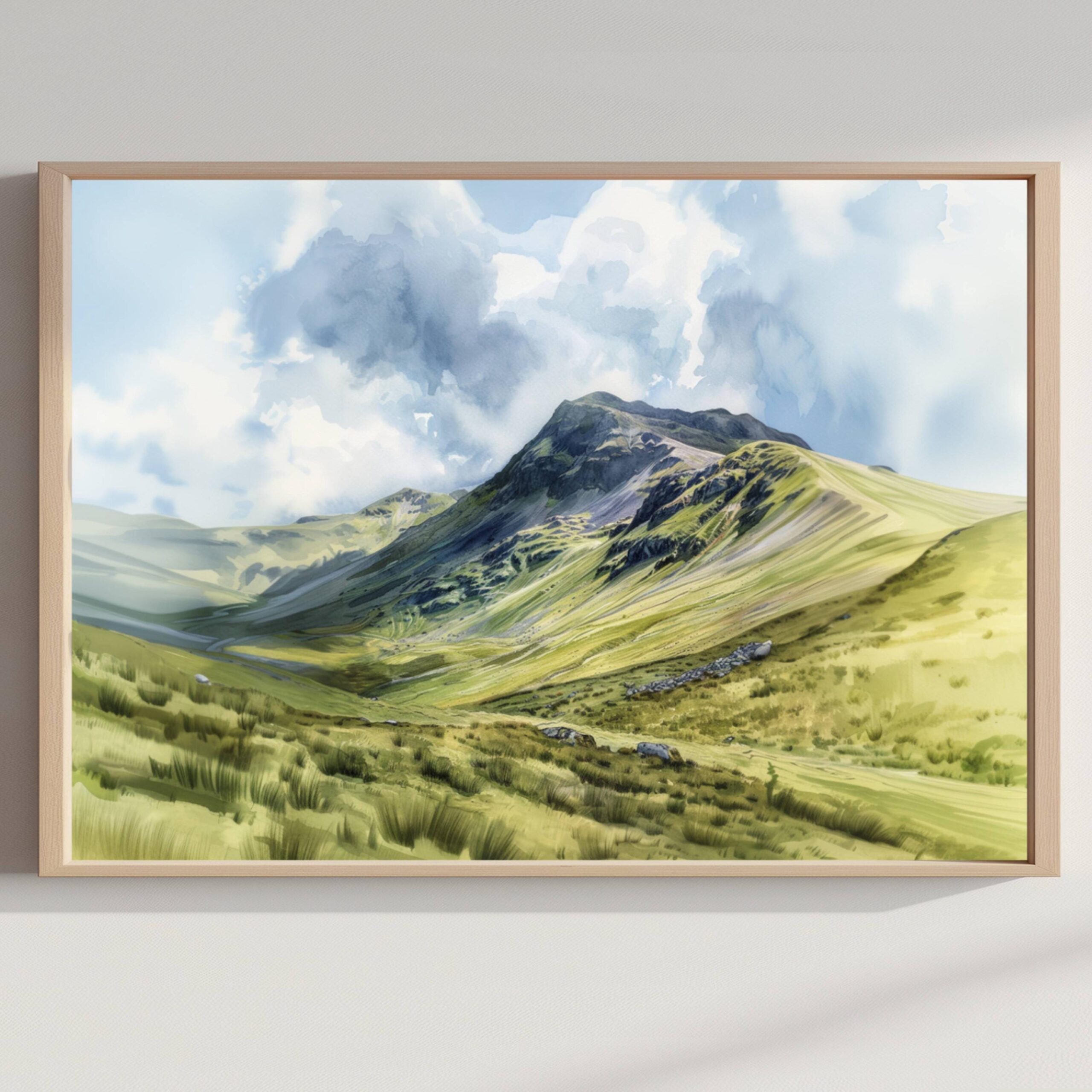 Scafell Pike Cumbria England UK Watercolor: Three Peaks Challenge Poster