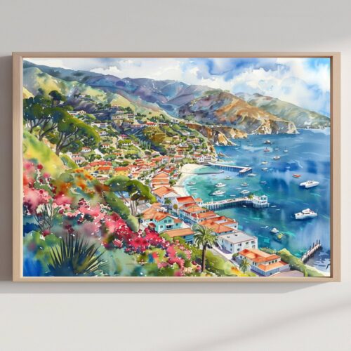 Catalina Island California USA Watercolor Print: American Travel Poster