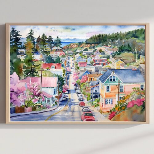 Fort Bragg California USA Watercolor Print: American Travel Poster