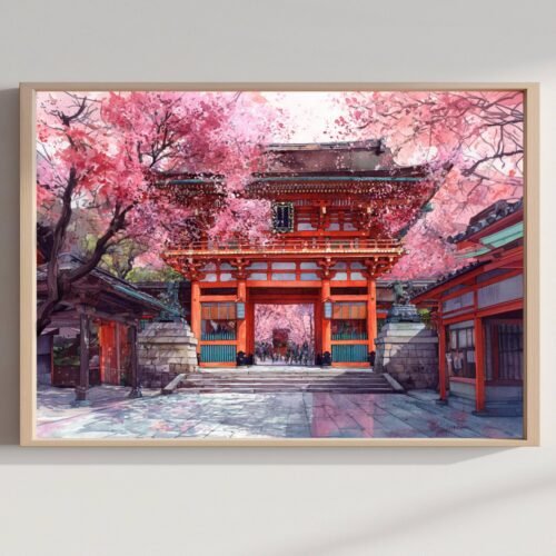 Fushimi Inari Romon Gate Japan Asia Watercolor Print: Japanese Travel Art Poster