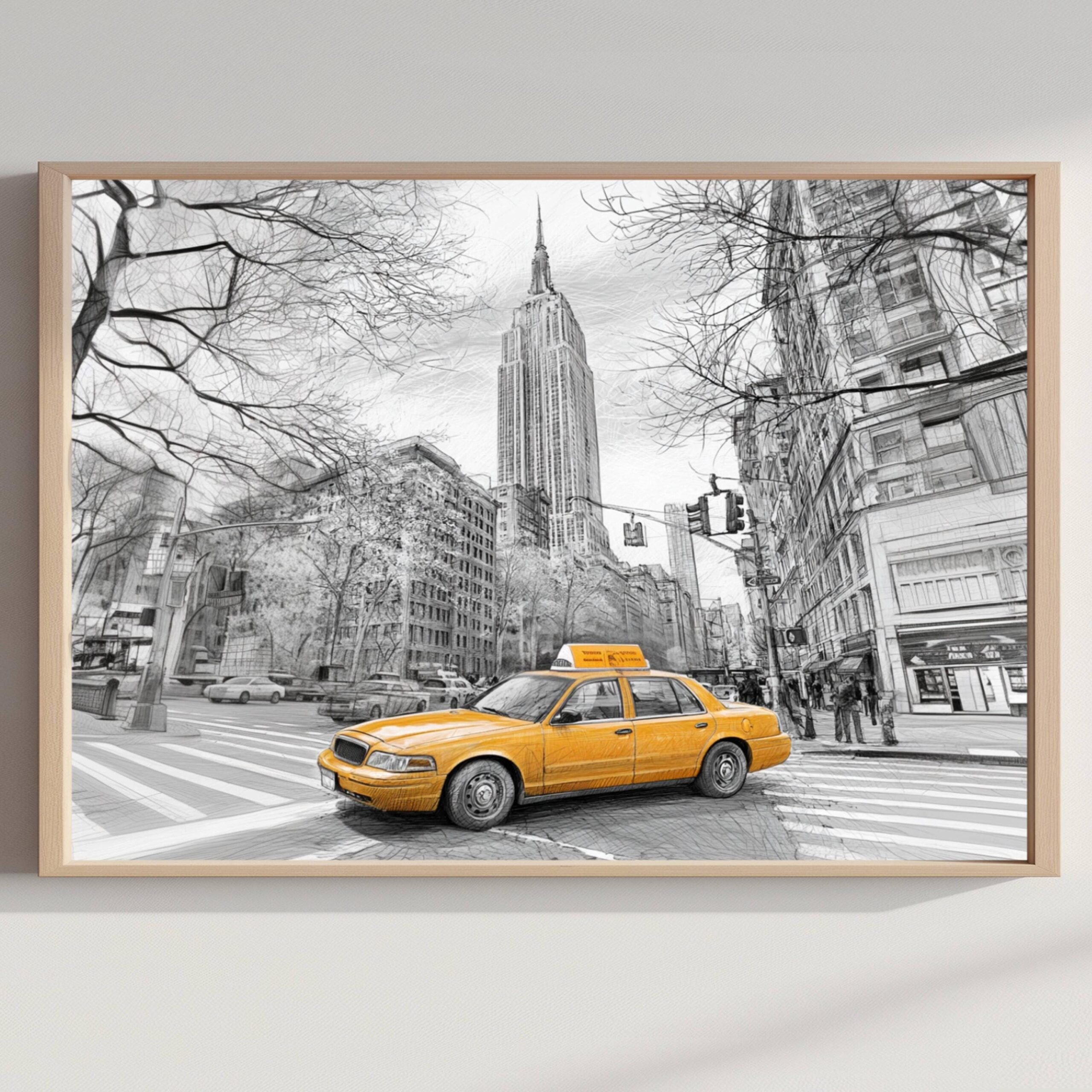 Empire State Building New York Pencil Sketch: USA Travel Poster