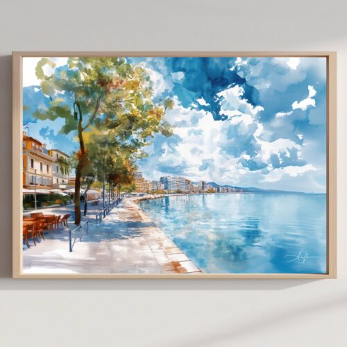 Thessaloniki Greece Watercolor: Greek Travel Art Poster
