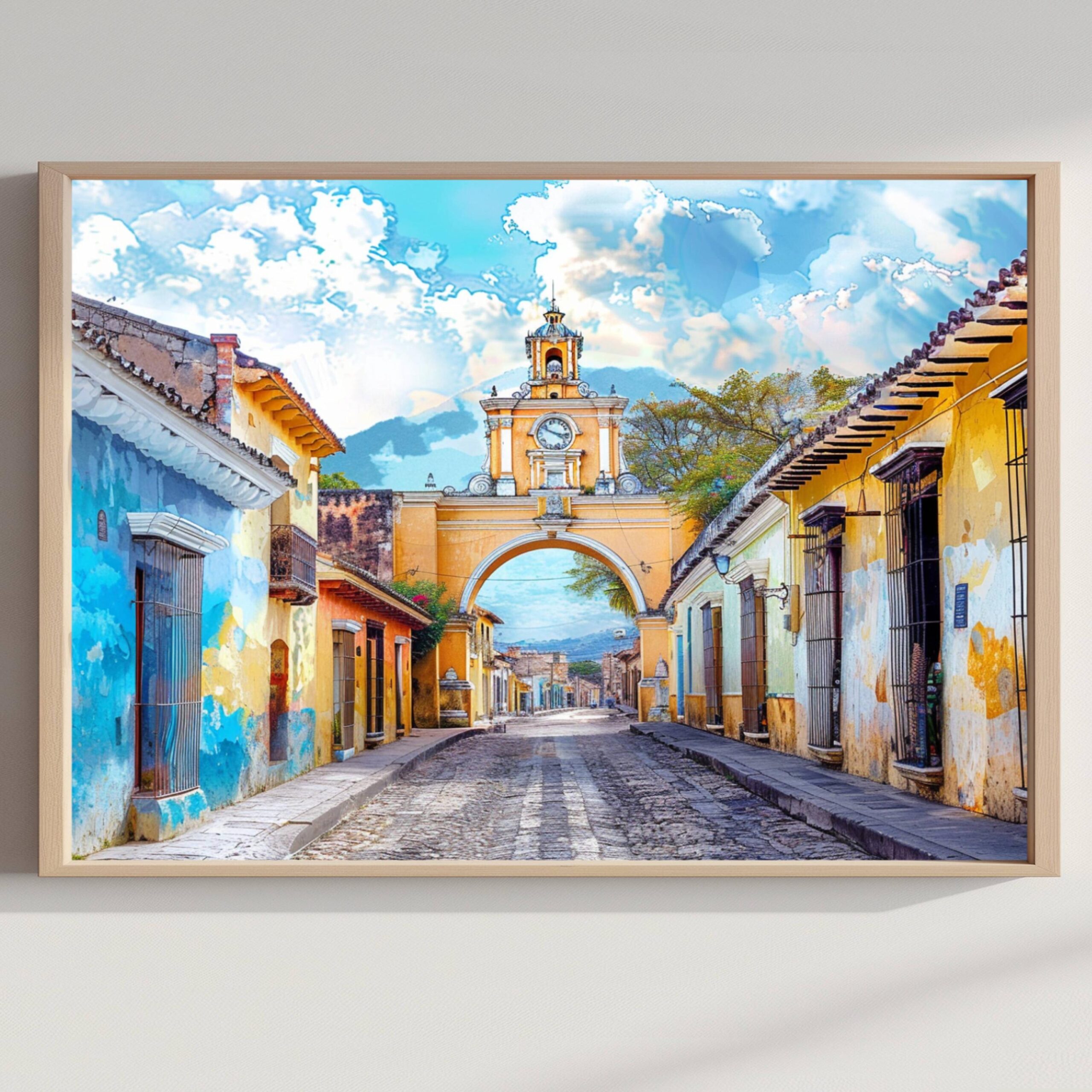 Arch of Santa Catalina Antigua Guatemala Central America Watercolor: Travel Art Poster