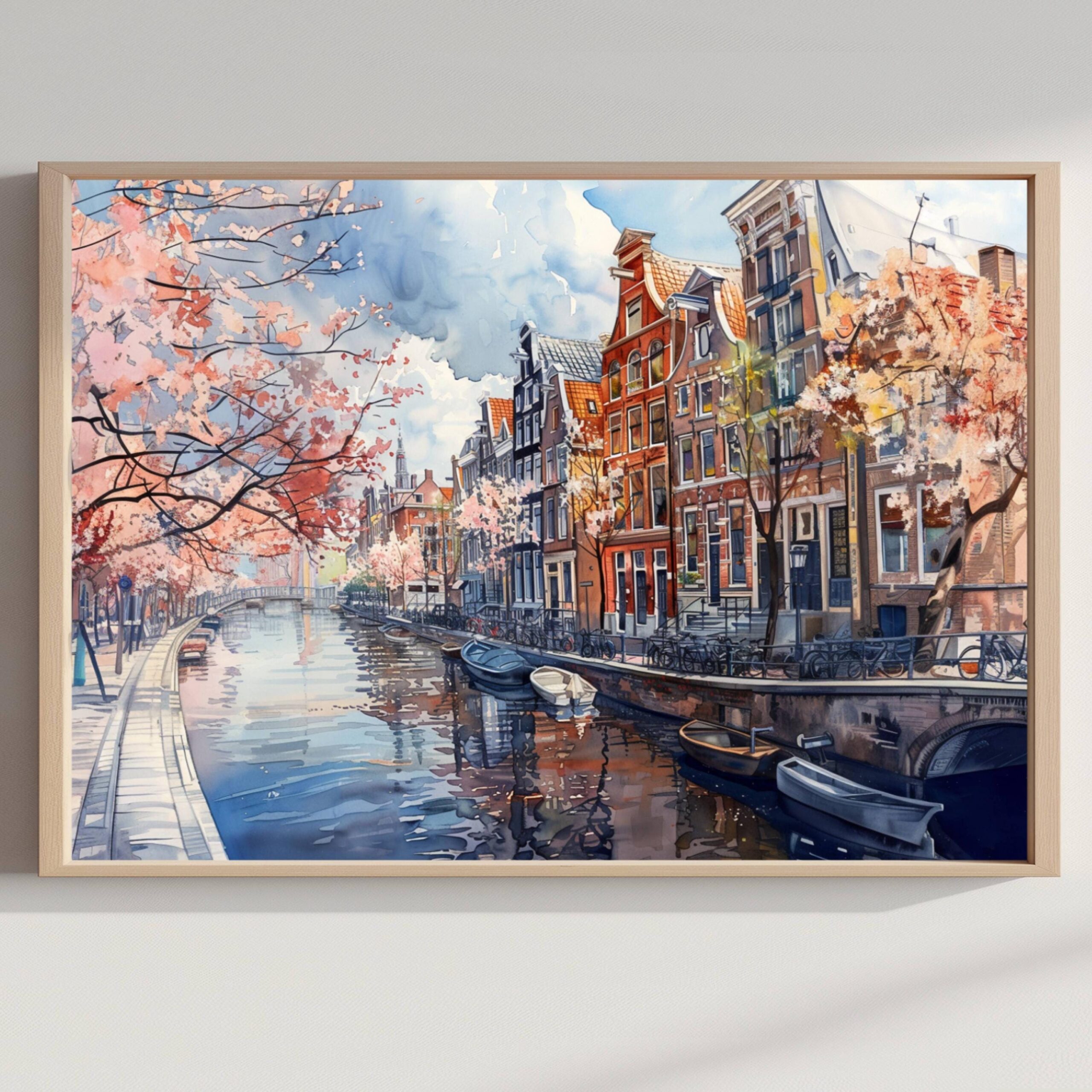 Amsterdam The Netherlands (Holland) Europe Watercolor: Dutch Art Travel Poster Print