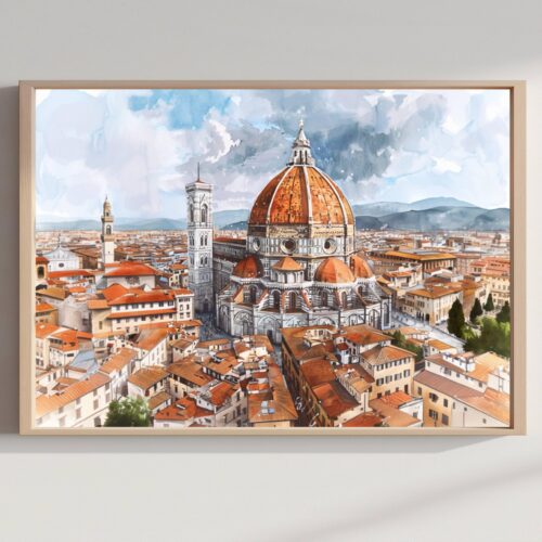 Duomo Santa Maria del Fiore Firenze Italy Europe Watercolor: Travel Art Poster
