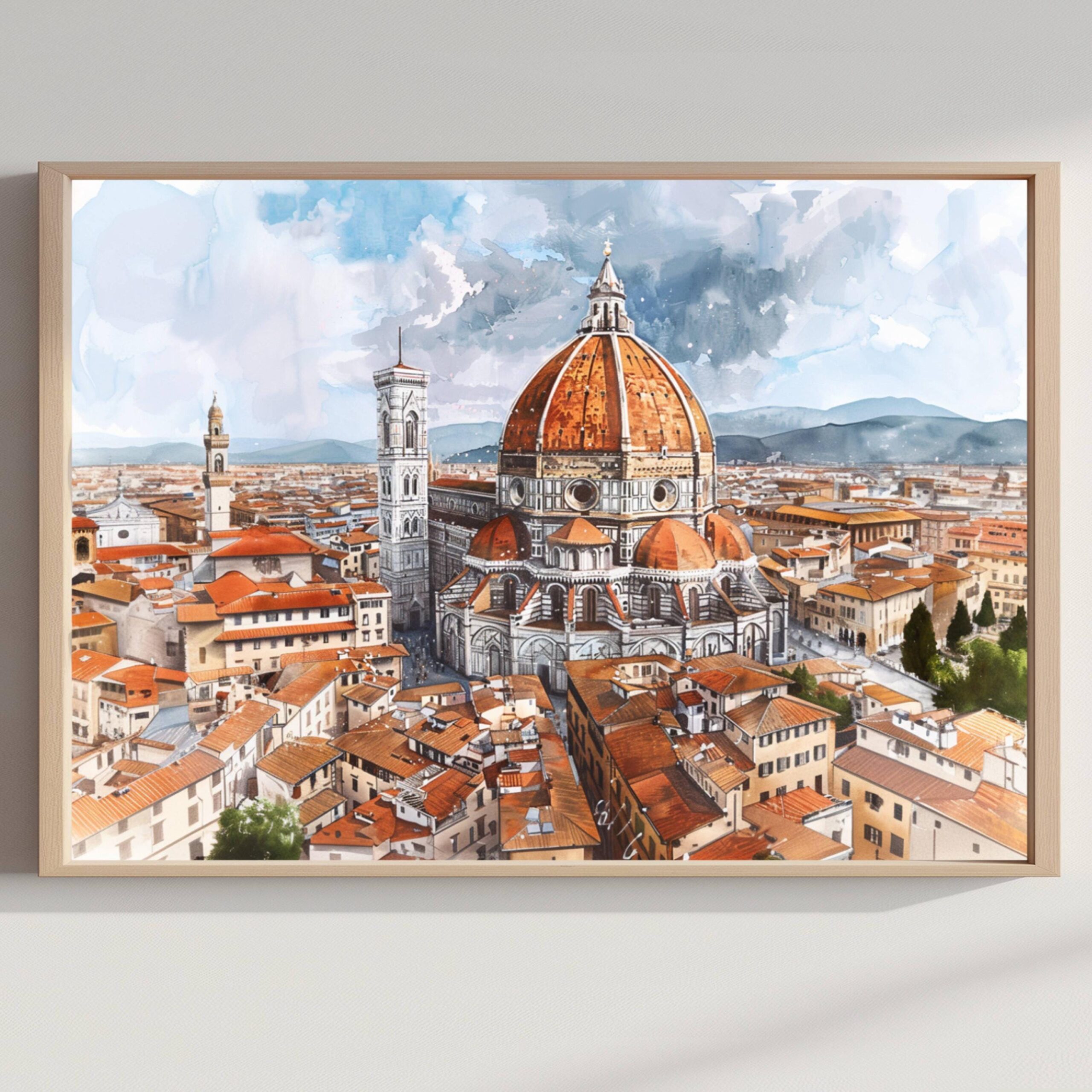 Duomo Santa Maria del Fiore Firenze Italy Europe Watercolor: Travel Art Poster