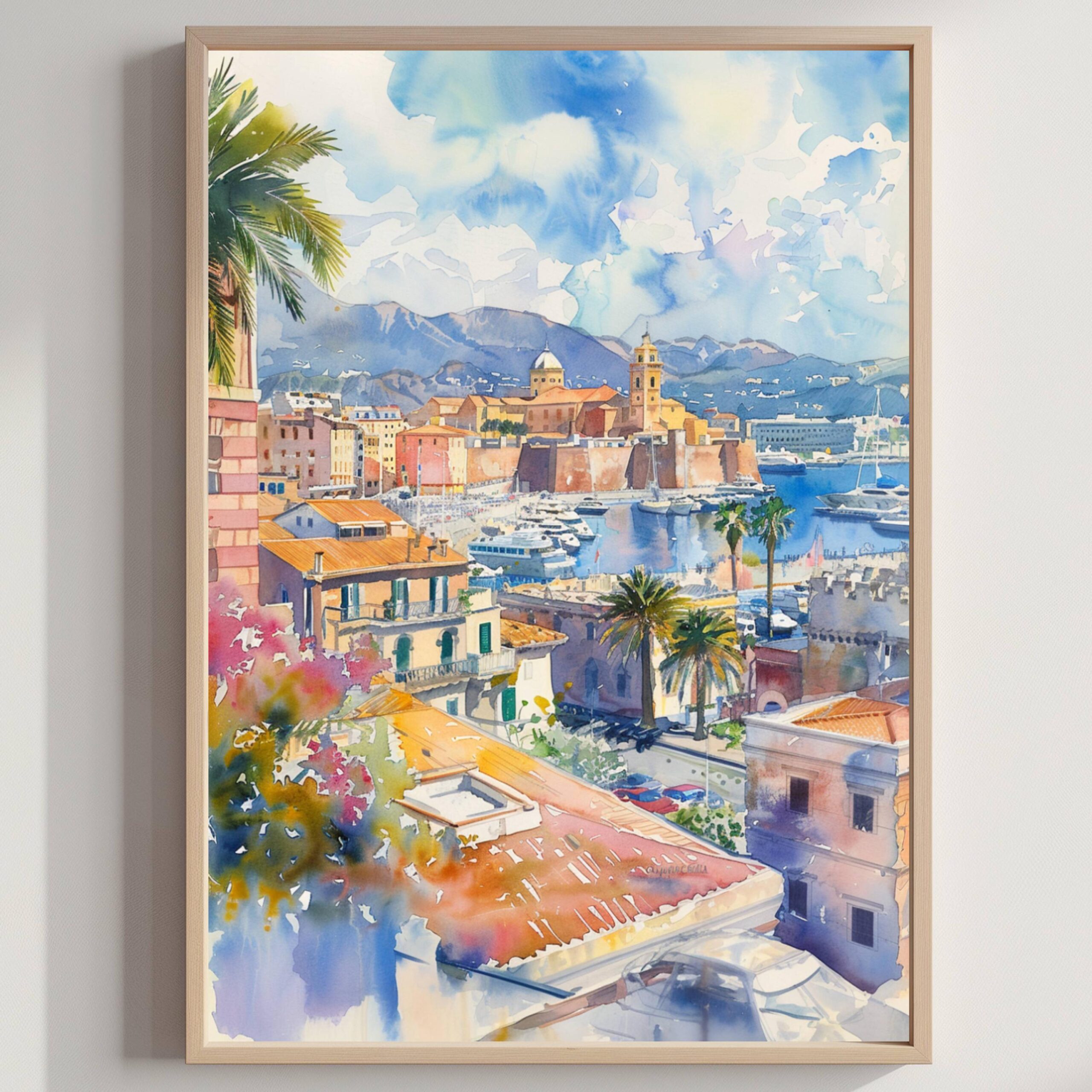 Cagliari Sardinia Italy Europe Watercolor Print: Italian Travel Art Poster