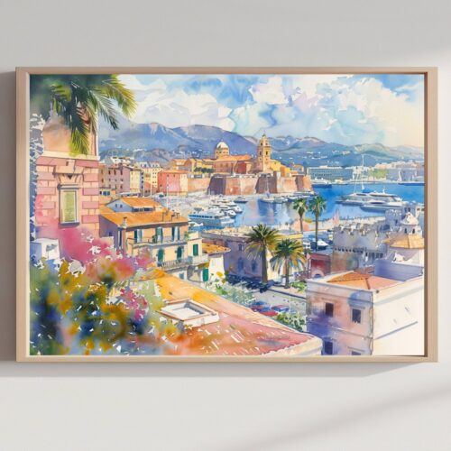 Cagliari Sardinia Italy Watercolor Print: Europe Travel Art Poster
