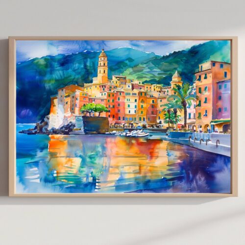 Camogli Liguria Italy Europe Watercolor: Italian Travel Art Print
