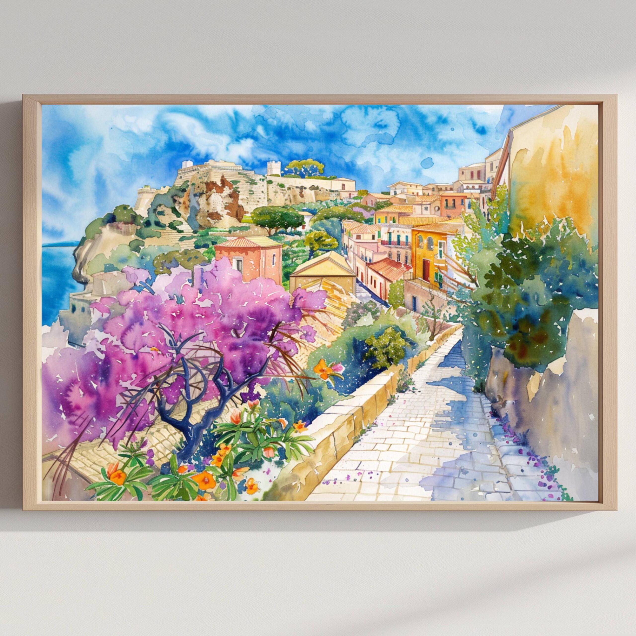 Syracuse Sicily Italy Watercolor: Italian Travel Art Poster