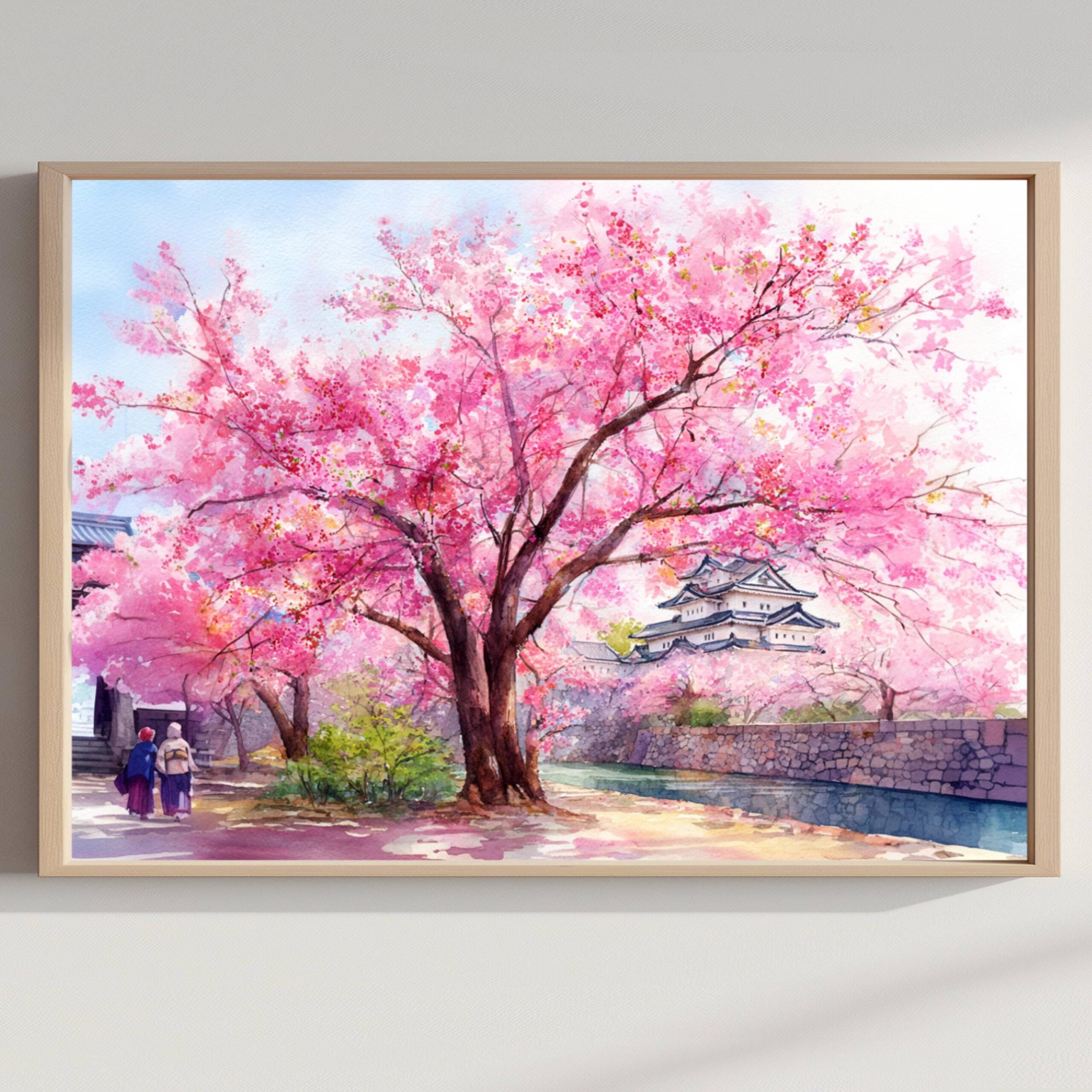 Cherry Blossom Hirosaki Japan Asia Watercolor Print: Japanese Travel Art Poster