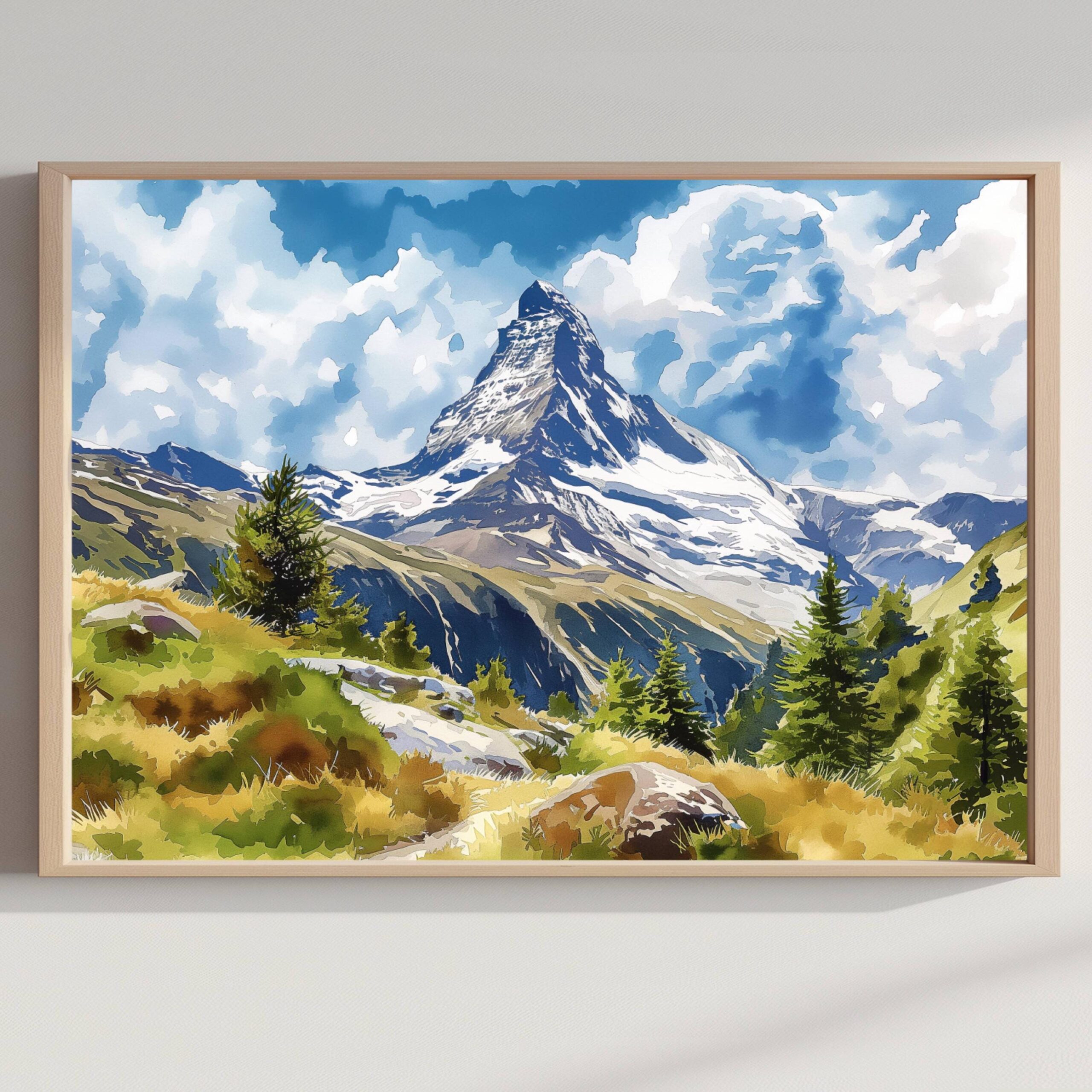 Matterhorn Switzerland Europe Watercolor Print: Vacation Travel Art Poster