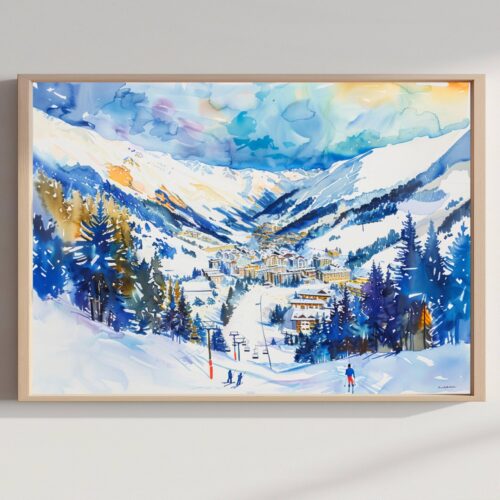 Davos Switzerland Europe Watercolor Print: Vacation Travel Art Poster