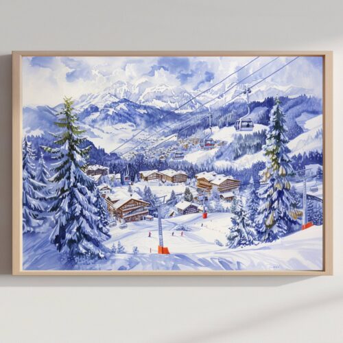 Gstaad Switzerland Europe Watercolor Print: Vacation Travel Art Poster