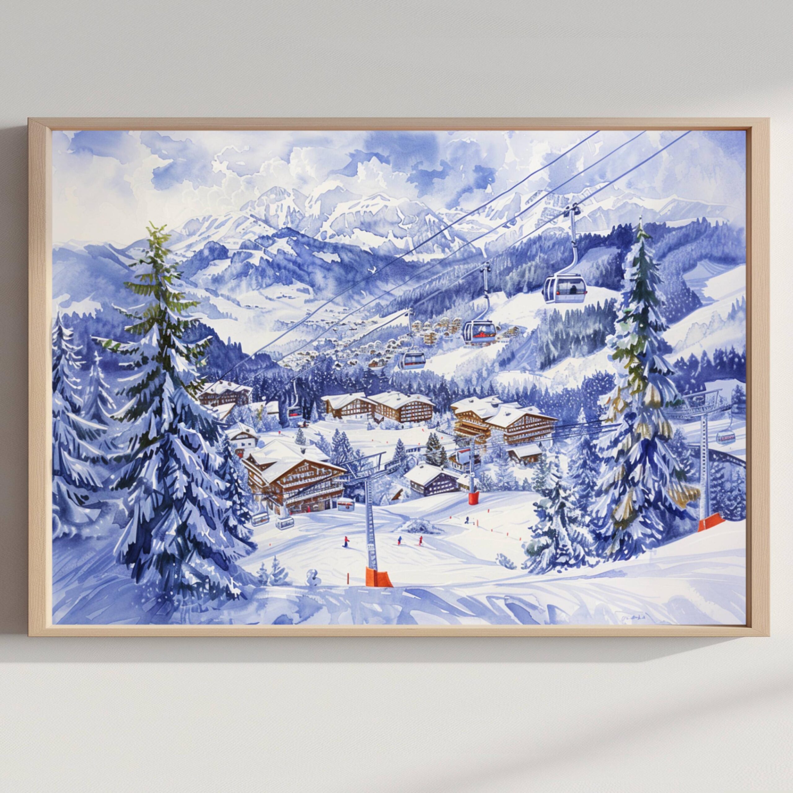 Gstaad Switzerland Europe Watercolor Print: Vacation Travel Art Poster