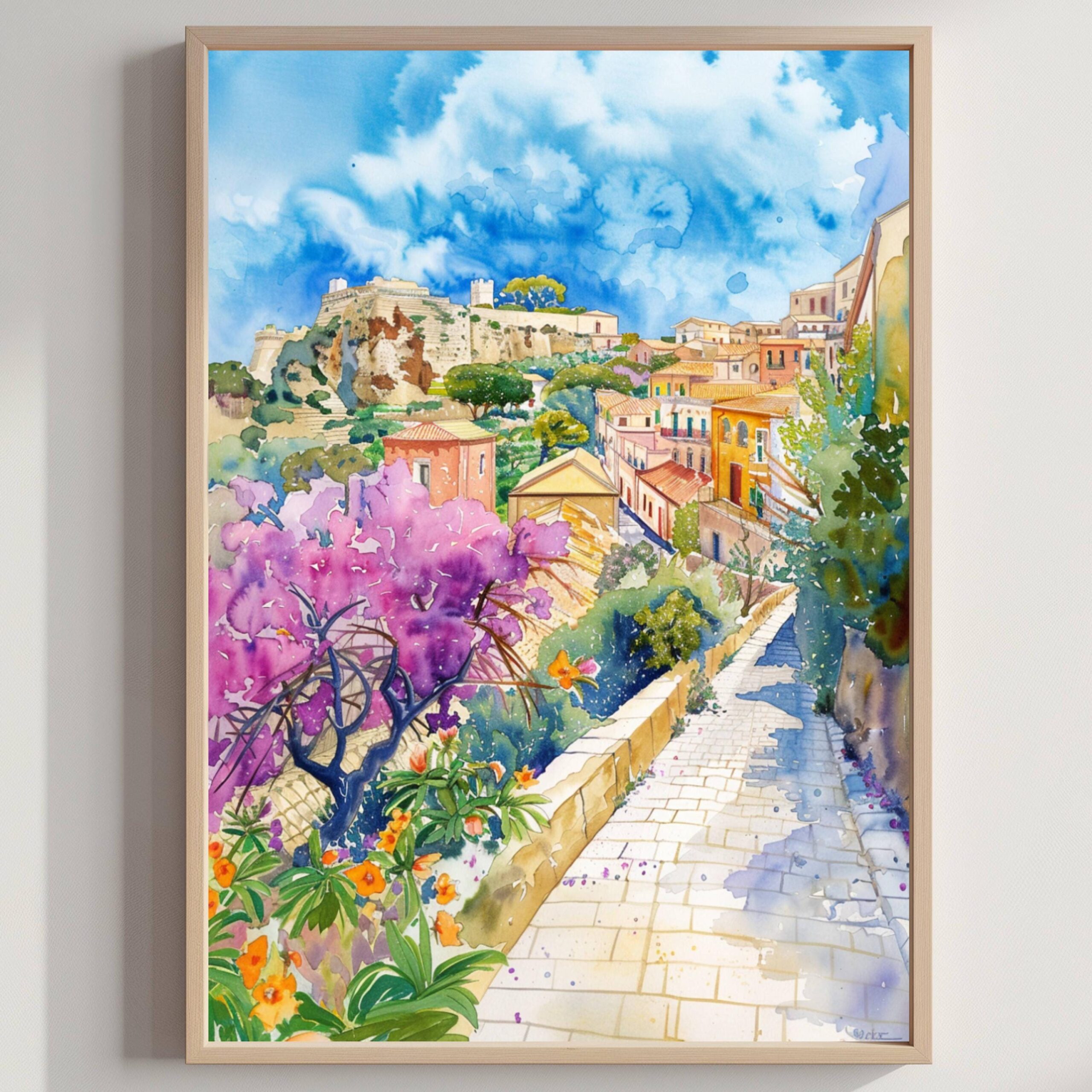 Syracuse Sicily Italy Watercolor: Italian Travel Art Poster