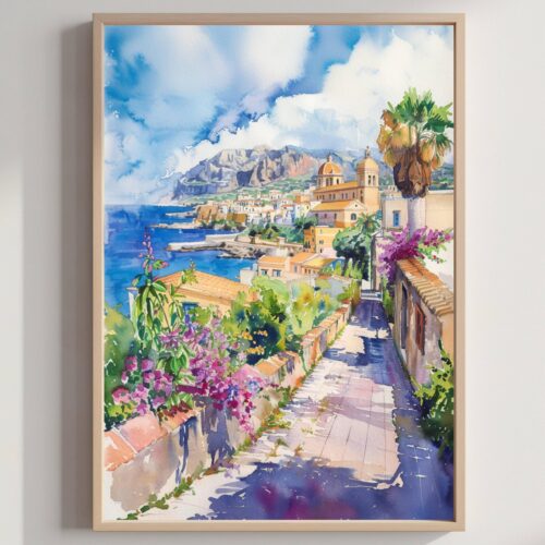 San Vito Lo Capo Sicily Italy Watercolor: Italian Travel Art Poster
