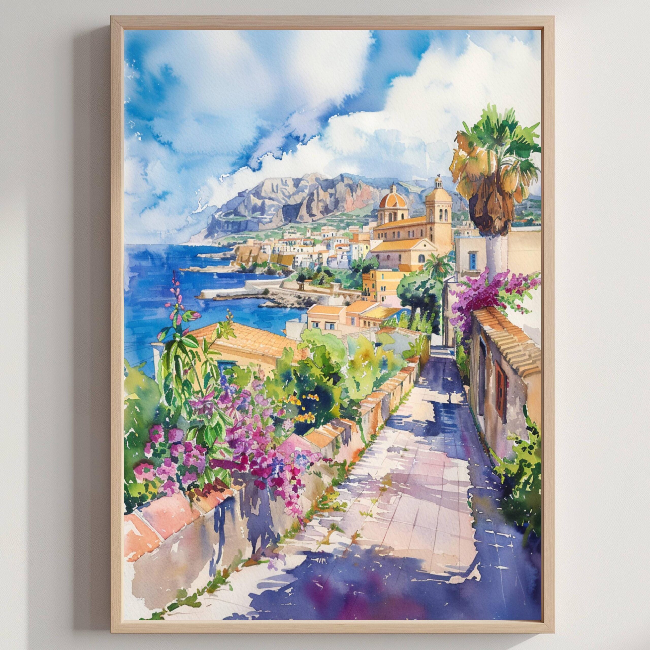 San Vito Lo Capo Sicily Italy Watercolor: Italian Travel Art Poster