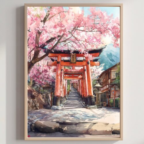 Fushimi Inari 1000 Gates Japan Asia Watercolor Print: Japanese Travel Art Poster