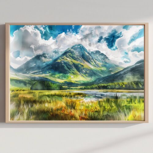 Ben Nevis Grampian Mountains Scotland Watercolor: Three Peaks Challenge Poster