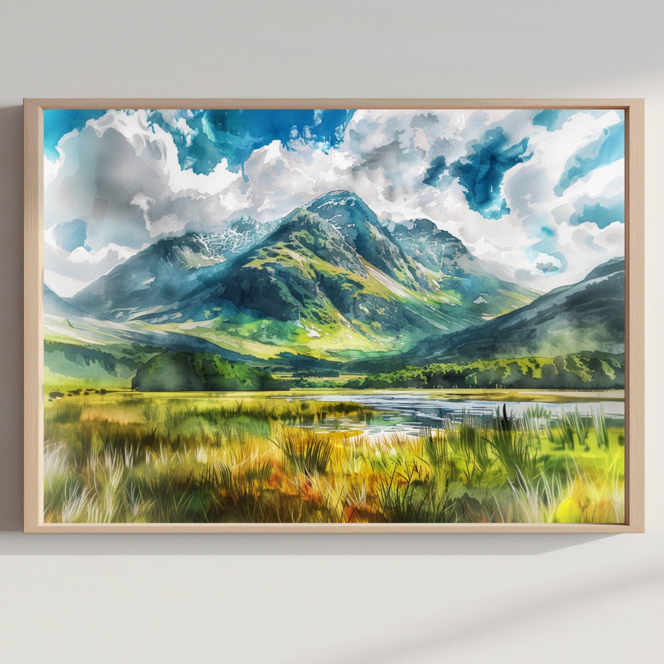 Ben Nevis Grampian Mountains Scotland Watercolor: Three Peaks Challenge Poster
