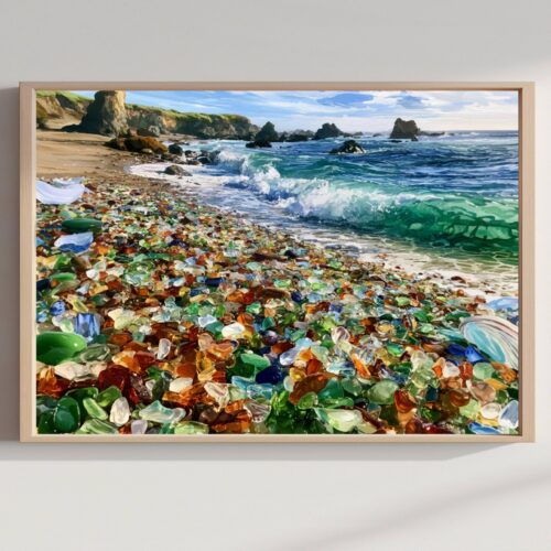 Glass Beach Fort Bragg California USA Watercolor Print: American Travel Poster