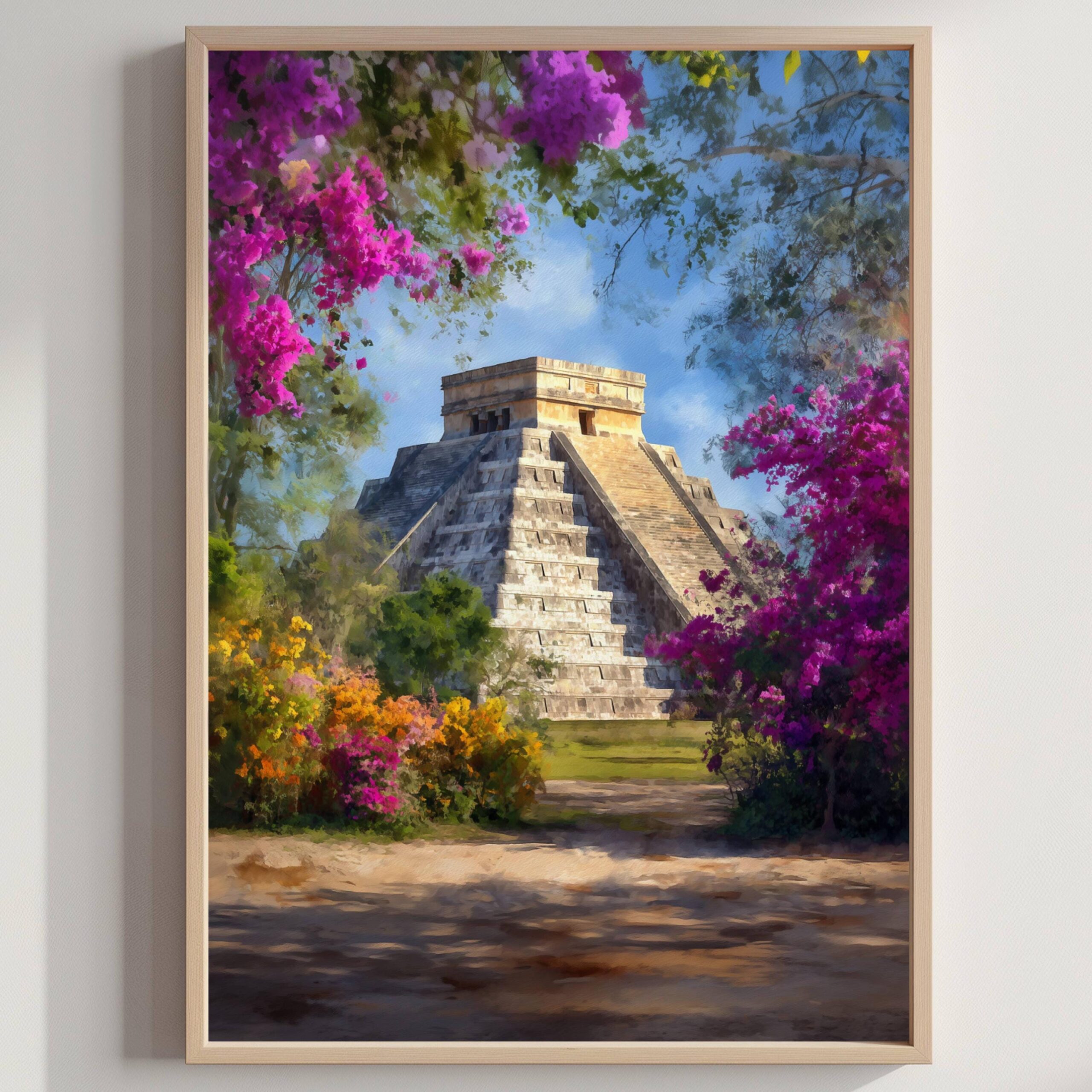 Chichen Itza Yucatan Mexico Watercolor Print: North America Travel Art Poster
