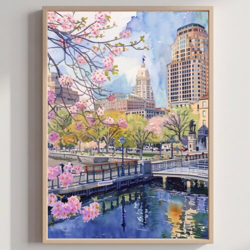 Waterford Park Providence Rhode Island Watercolor Print: USA Travel Art Poster