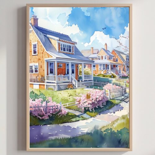Martha's Vineyard Massachusetts Watercolor Print: USA Travel Art Poster