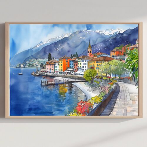 Ascona Switzerland Europe Watercolor Print: Vacation Travel Art Poster