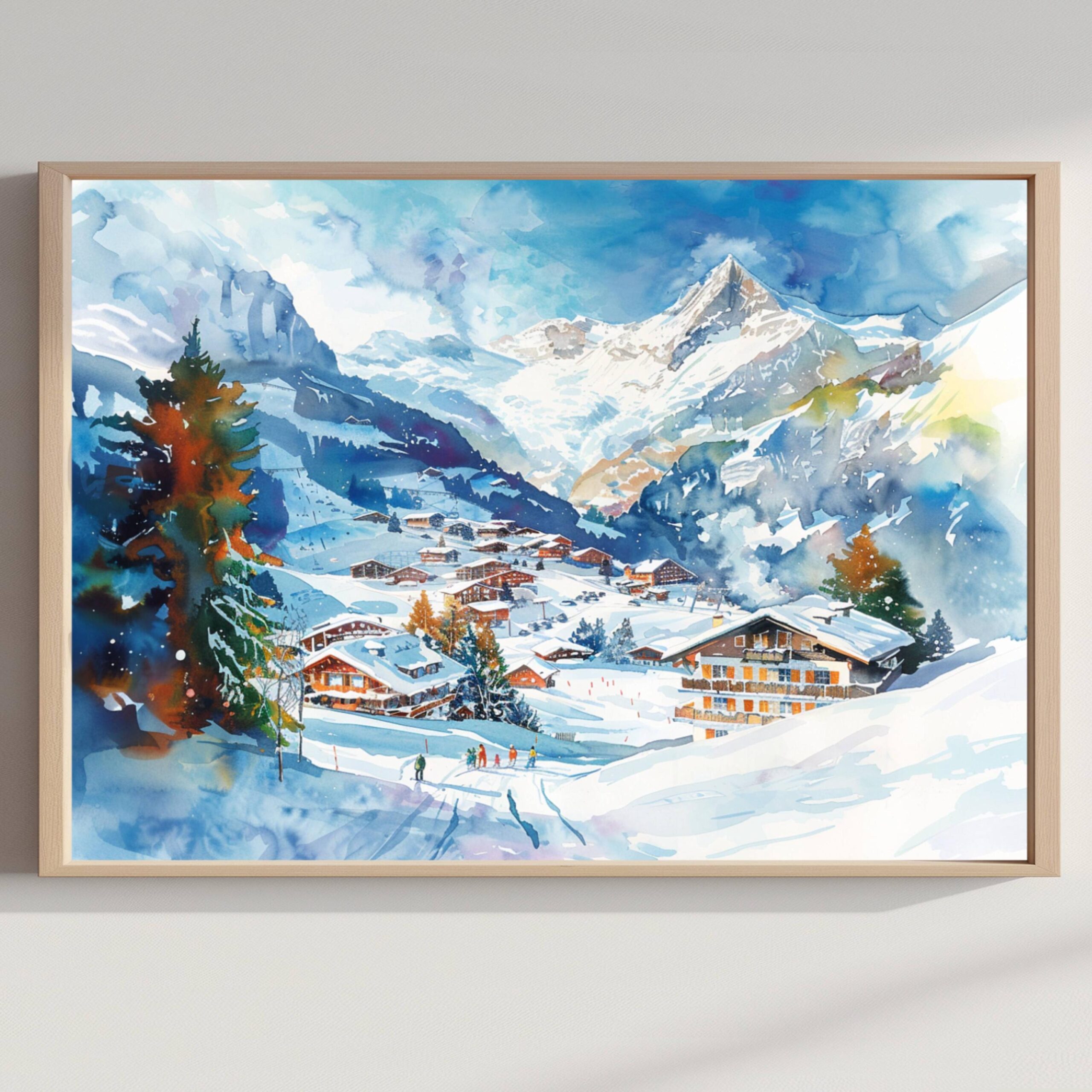 Grindelwald Switzerland Europe Watercolor Print: Vacation Travel Art Poster