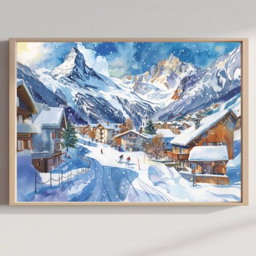 Chamonix France Watercolor Print: Europe Travel Art Poster