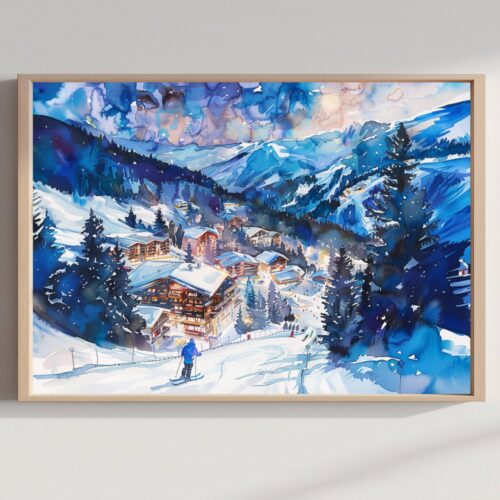Courchevel France Watercolor Print: Europe Travel Art Poster