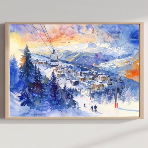 Les Arcs France Watercolor Print: Europe Travel Art Poster