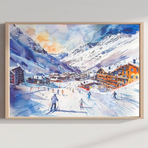 Val-d'Isère France Watercolor Print: Europe Travel Art Poster