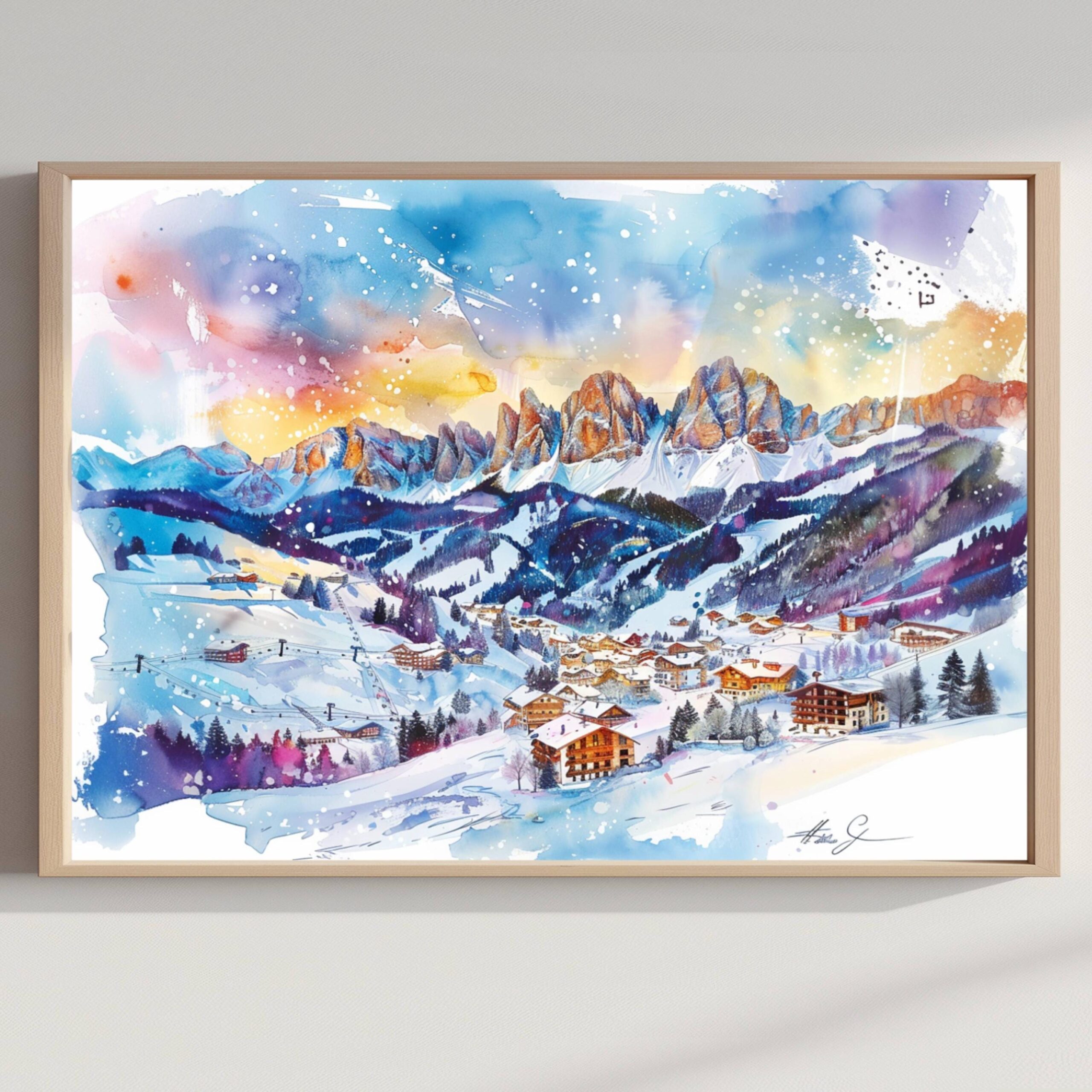 Alta Badia Italy Watercolor Print: Italian Travel Art Poster
