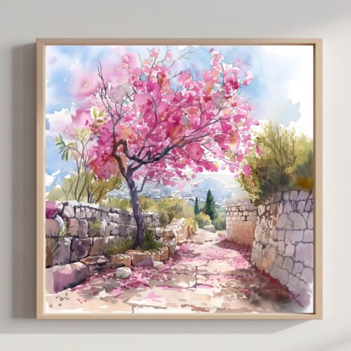 Israel Middle East Watercolor Print: Square Travel Art Poster Square