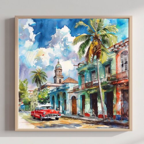 Cuba Caribbean Watercolor Print: Travel Art Poster
