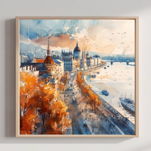 Budapest Hungary Europe Watercolor Print: Travel Art Poster