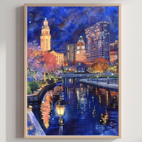 Waterford Park Providence Rhode Island Watercolor Print: USA Travel Art Poster