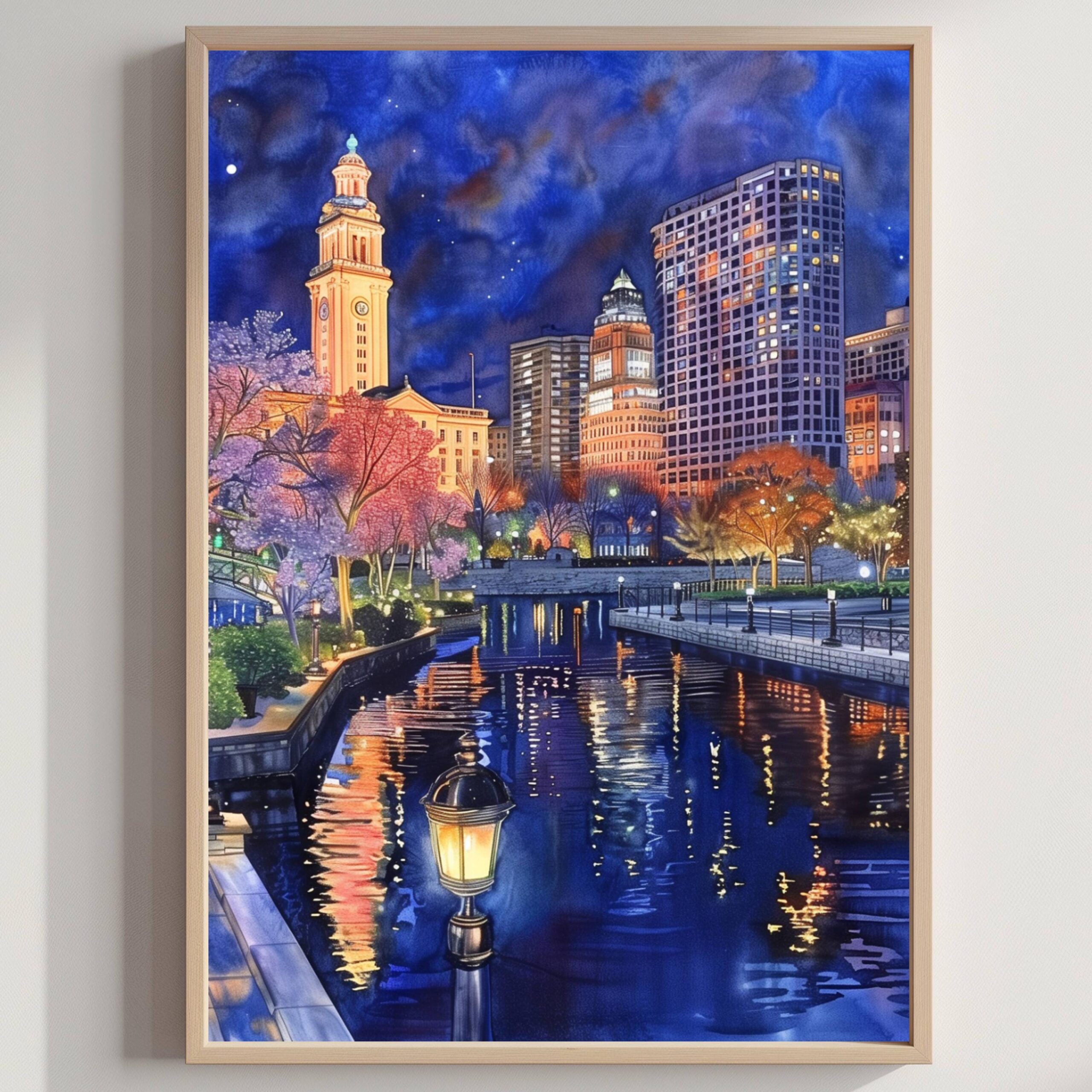 Waterford Park Providence Rhode Island Watercolor Print: USA Travel Art Poster
