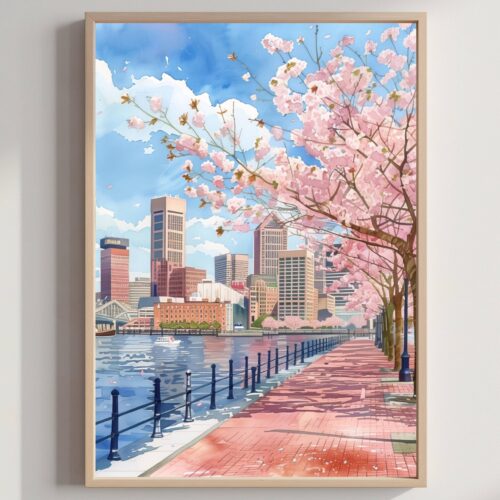 Baltimore Maryland USA Watercolor Print: American Travel Art Poster